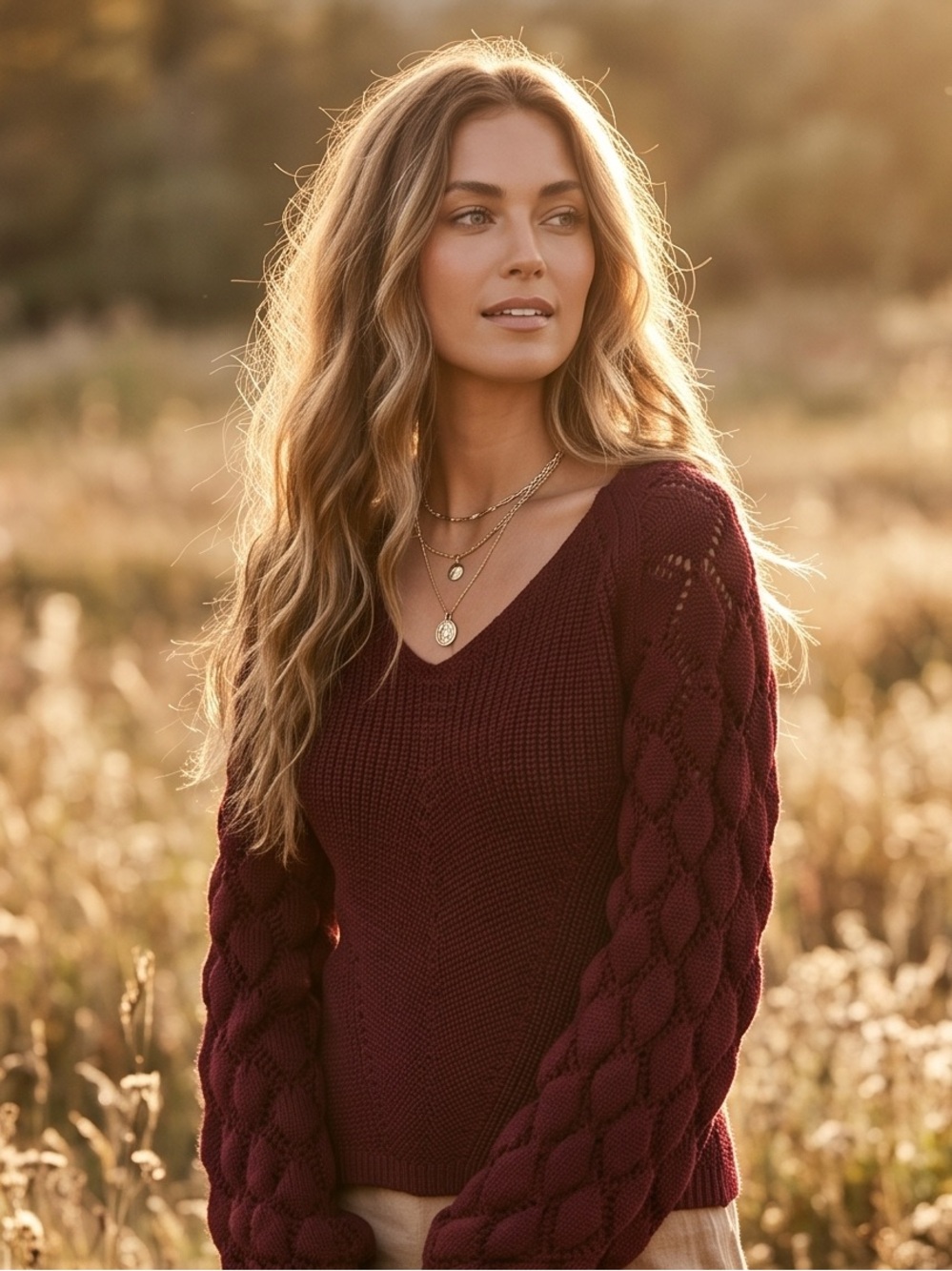 Lulus Burgundy Tie Back Knit Sweater | Boho Balloon Sleeve Cottagecore Top | Med - Picture 3 of 8